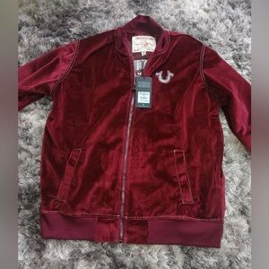 True Religion Big T Velvet Mock Zip Up Jacket – Size Small -NWT